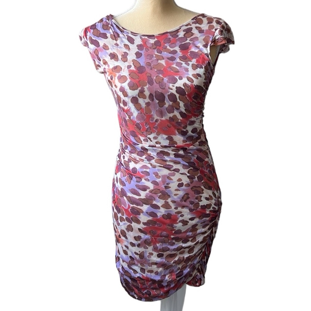 Carlos Miele Inkspot Printed Draped Mini Dress, Glam, Artsy Colorful Size Med